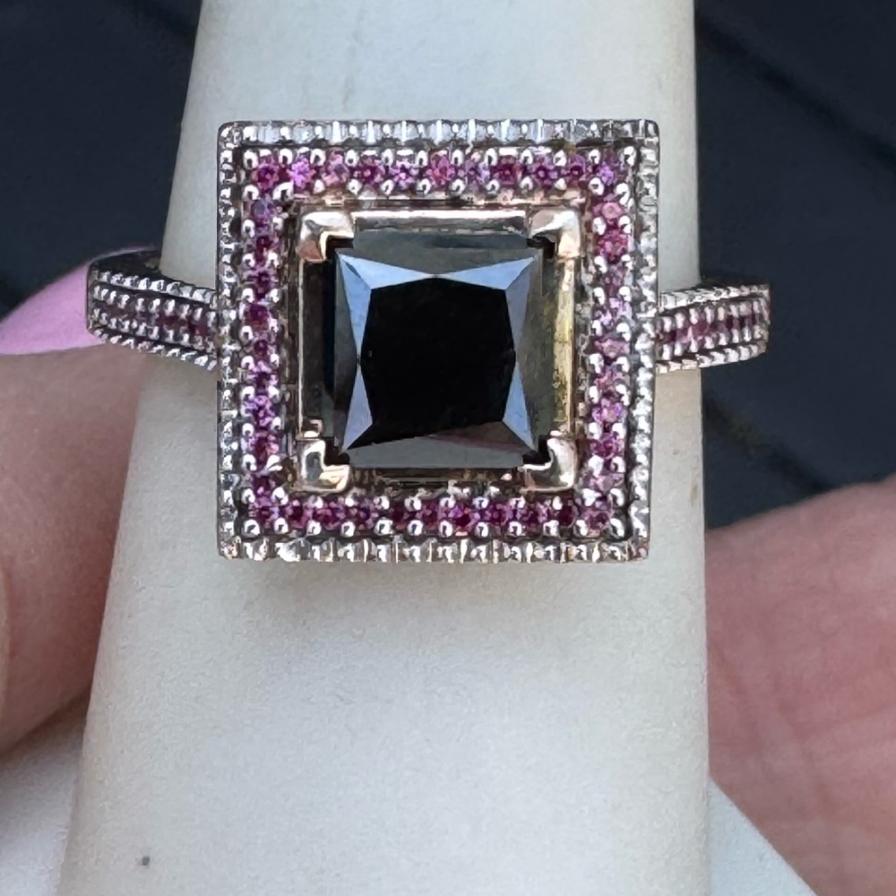 925 Black Diamond & Pink Sapphire Ring